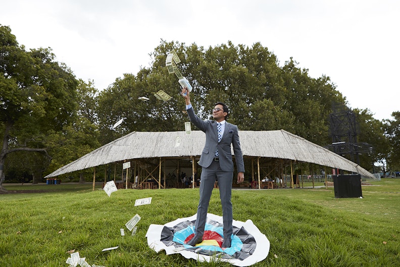 Abdullah M.I. Syed, Flying Buck Exchange (performance documentation), presented at MPavilion as part of the inaugural Asia TOPA.