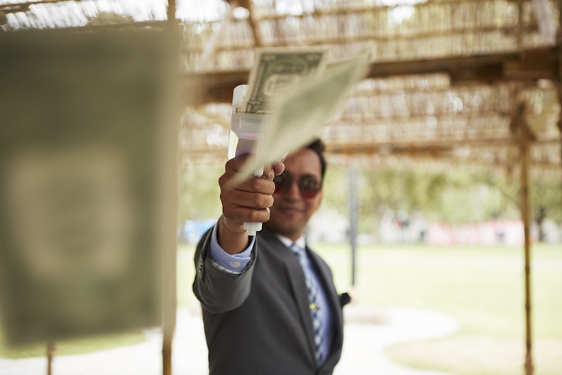 Abdullah M.I. Syed, Flying Buck Exchange (performance documentation), presented at MPavilion as part of the inaugural Asia TOPA.