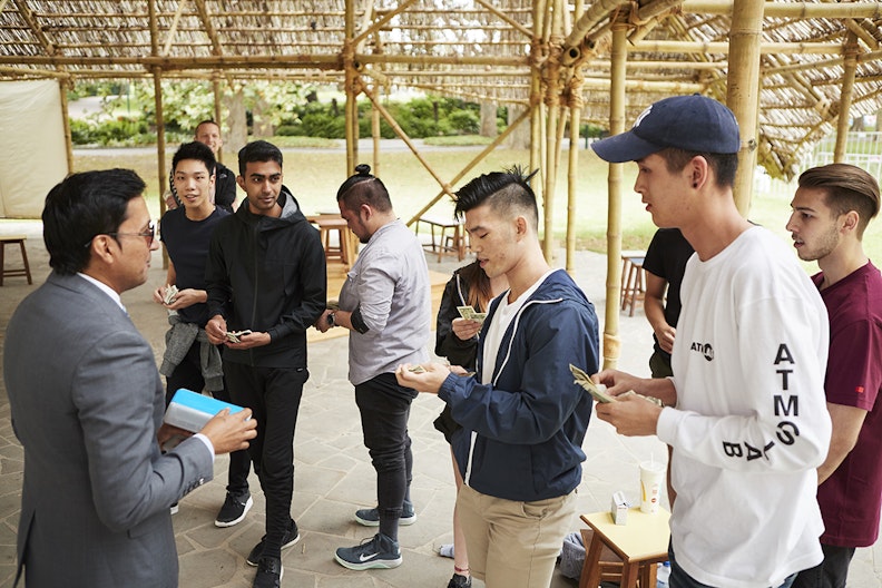 Abdullah M.I. Syed, Flying Buck Exchange (performance documentation), presented at MPavilion as part of the inaugural Asia TOPA.