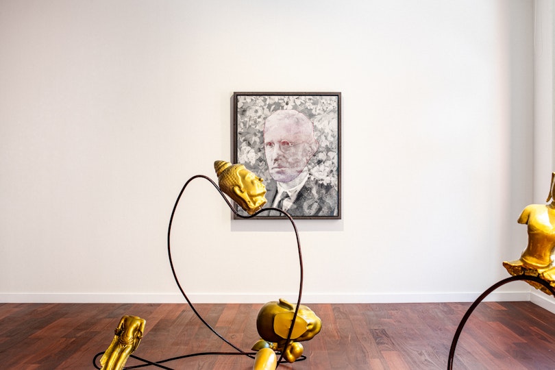 Nathan Beard, A Puzzlement, installation view, 2023, 4A Centre for Contemporary Asian Art; photo: Kai Wasikowski. Commissioned by Perth Institute of Contemporary Arts. Courtesy the artist and sweet pea, Perth.