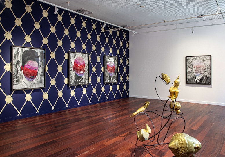 Nathan Beard, A Puzzlement, installation view, 2023, 4A Centre for Contemporary Asian Art; photo: Kai Wasikowski. Commissioned by Perth Institute of Contemporary Arts. Courtesy the artist and sweet pea, Perth.