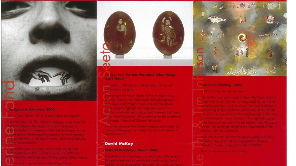 A red trifold pamphlet featuring art from the Cultural Revolution charity event