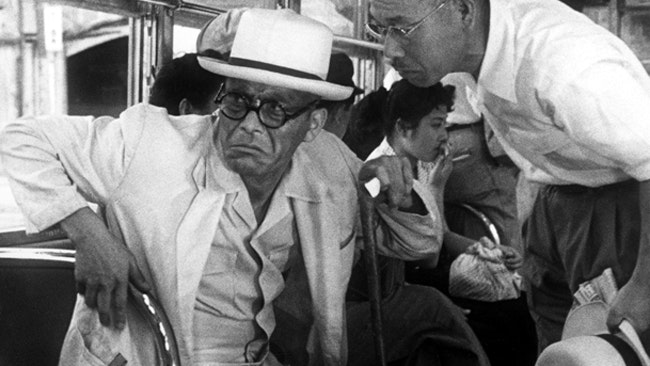 A black and white image still from Akira Kurosawa's I Live in Fear