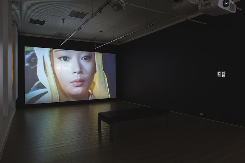 Left: Shaun Gladwell, Tripitaka (2015-16), single-channel video, installation view, 4A Centre for Contemporary Art. Courtesy the artist.  Right: Shaun Gladwell, In a station of the metro (2006), two channel video on ipad minis, installation view, 4A Centre for Contemporary Art. Courtesy the artist. Image: Document Photography