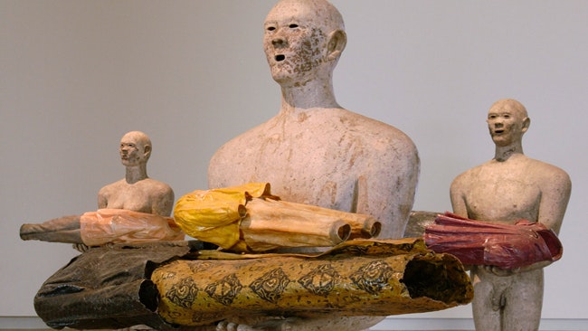 Three human sculptures as part of Dadang Christanto: They Give Evidence