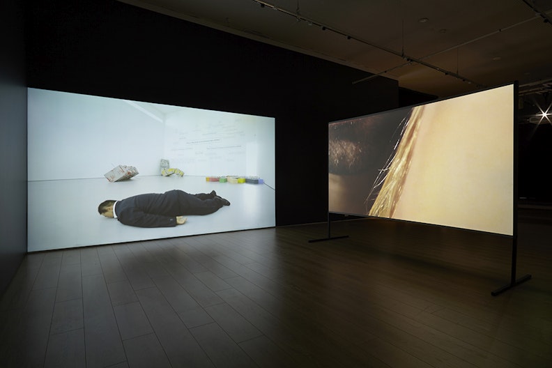 He Xiangyu, Death of Marat (2011/15), single-channel video, installation view, 4A Centre for Contemporary Asian Art. Courtesy the artist and White Space Gallery, Beijing. Photo: Zan Wimberley