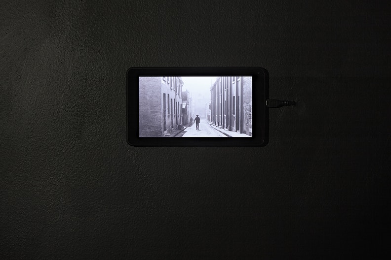 Helen Grace, Map of Spirits (2015), narrative clip image capture and archival compilation on Android tablet, installation view, 4A Centre for Contemporary Asian Art. Courtesy the artist. Photo: Zan Wimberley