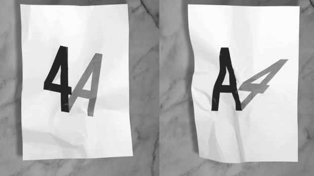 A black and white image, one sheet of paper reads 4A, and the other reads A4