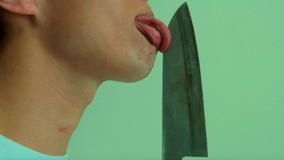James Nguyen, Tripod (knife) (2015) image still; single-channel video, sound, 0:55 minutes, looped. Courtesy the artist.