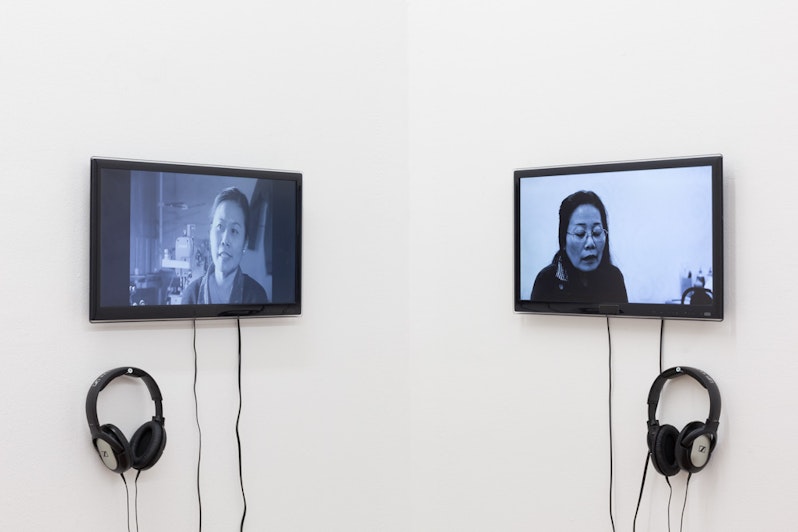 James Nguyen, Mathew & Samantha Kelley, Fearless – Stories of Asian Women: Heart on The Sleeve (excerpts) (2015), single-channel video, sound, 24:53 minutes, looped; installation view, 4A Centre for Contemporary Art. Courtesy the artist and MASK Productions.  James Nguyen, Hein Tran Commentary (2015) single-channel video, sound, 12:26 mins, looped; installation view, 4A Centre for Contemporary Art. Courtesy the artist.