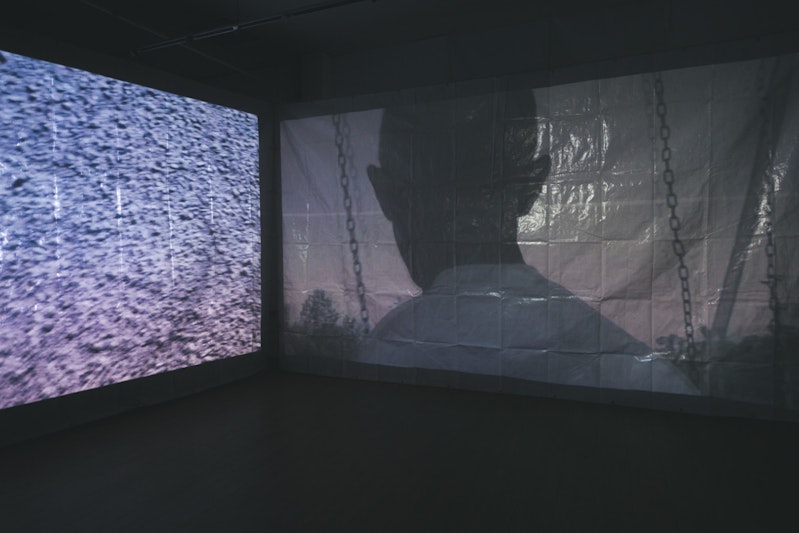 James Nguyen, Gimbal series (2015), four-channel video, sound; first floor exhibition views, 4A Centre for Contemporary Art. Courtesy the artist.