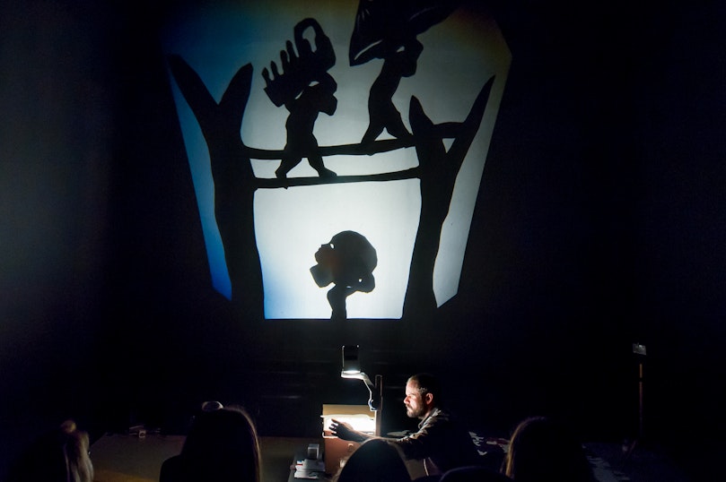 Jumaadi, Journal of Dusk (2015), a shadow play performance, 4A Centre for Contemporary Art. Image by Natasha Polskaya.