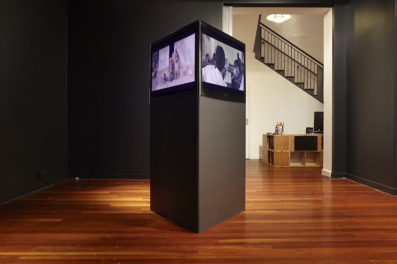 Omar Chowdhury, Vastness in Eclipse (2014), three-channel video; installation view, 4A Centre for Contemporary Asian Art. Courtesy Omar Chowdhury. Photo: Zan Wimberley.