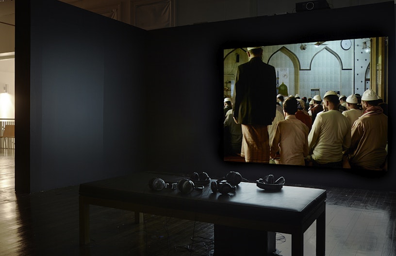 Omar Chowdhury, Torsions (2014), single-channel video; installation view, 4A Centre for Contemporary Asian Art. Courtesy Omar Chowdhury. Photo: Zan Wimberley.