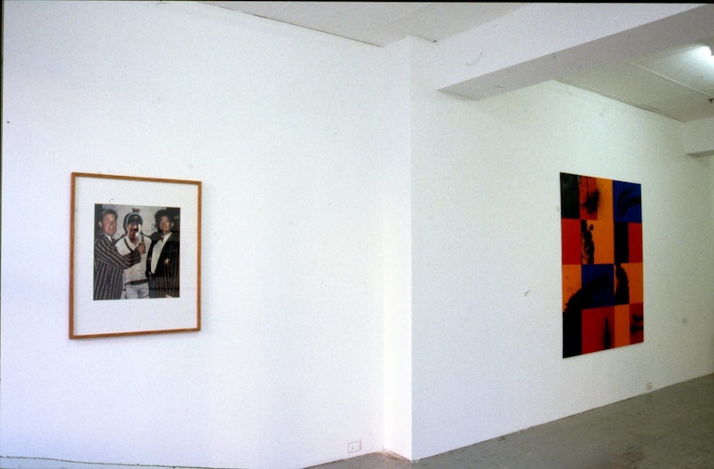 Left: Hou Leong, An Australian: Cricket Hero, 1994, digital colour photograph. Installation view, detail, 4A Centre for Contemporary Asian Art. Courtesy the artist and Rex Irwin Art Dealer, Sydney. Right: Lindy Lee, Birds of Appetite, 1996, wax and synthetic polymer paint on board. Installation view, 4A Centre for Contemporary Asian Art. Courtesy the artist and Roslyn Oxley9 Gallery, Sydney.