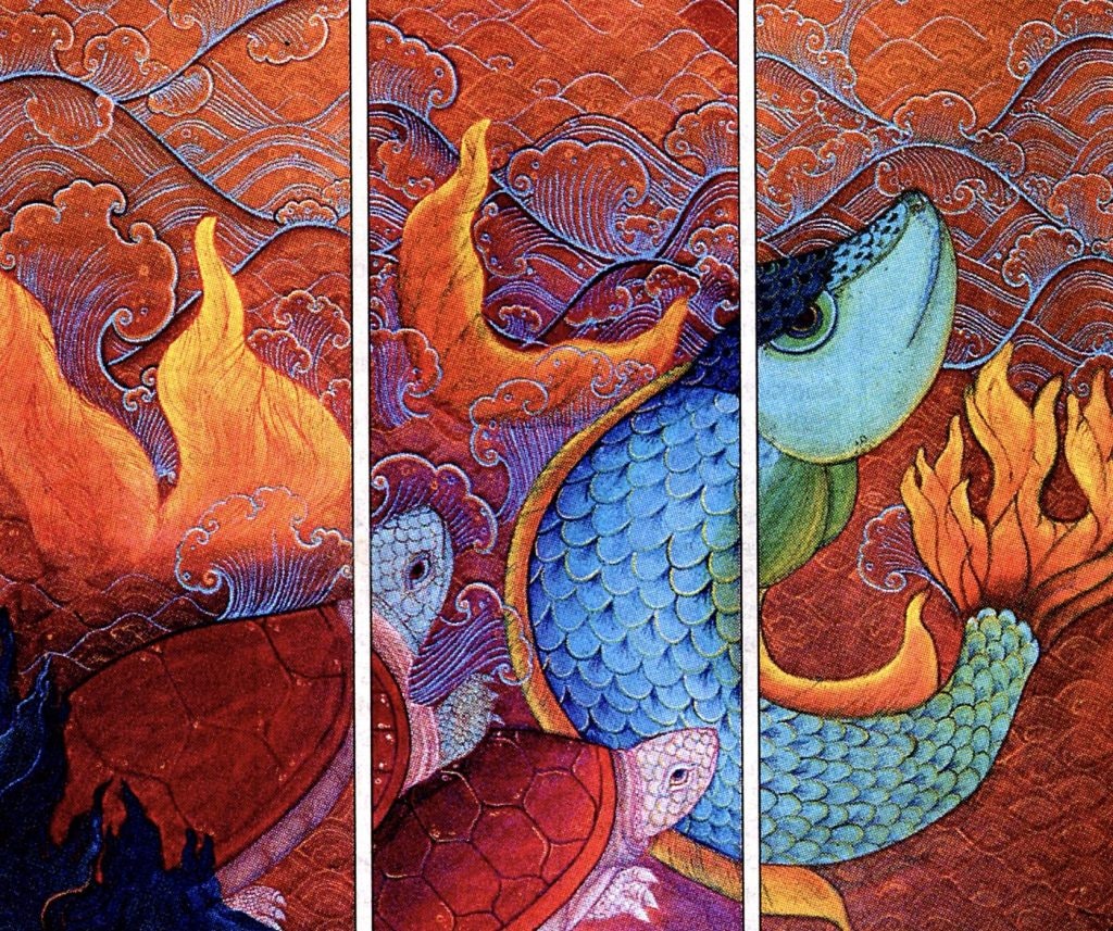 Earth Wind, Water, Fire I (A Fish & Two Turtles) 2000, acrylic on canvas Image courtesy the artist.