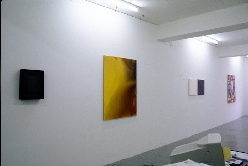 Susan Norrie, Violent Grey, 1997, oil on wood, glass frame, oil on canvas. Courtesy of Mori Gallery, Sydney. Vicente Butron, Yellow Painting, Done With A Modicum of Love (from s-l-s) no. 162, 1997, graphite and acrylic on aluminium. Felicia Kan, Liberty and Equality (Black/White), 1997, 2 panels, oil on canvas. Courtesy of Mori Gallery, Sydney. Melinda Harper, untitled, 1996, oil on canvas. Courtesy of David Pestorius Gallery, Brisbane.