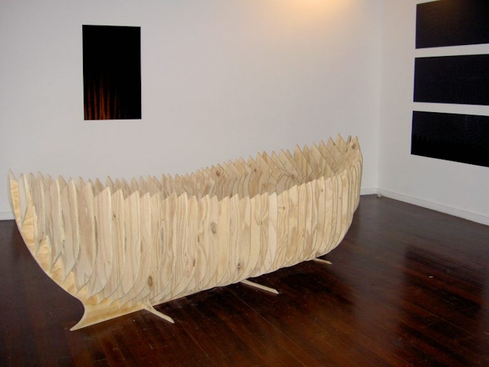 Phase 6: Shoufay Derz, Dreamboat, 2003, plywood, 90 x 110 x 315cm, installation view