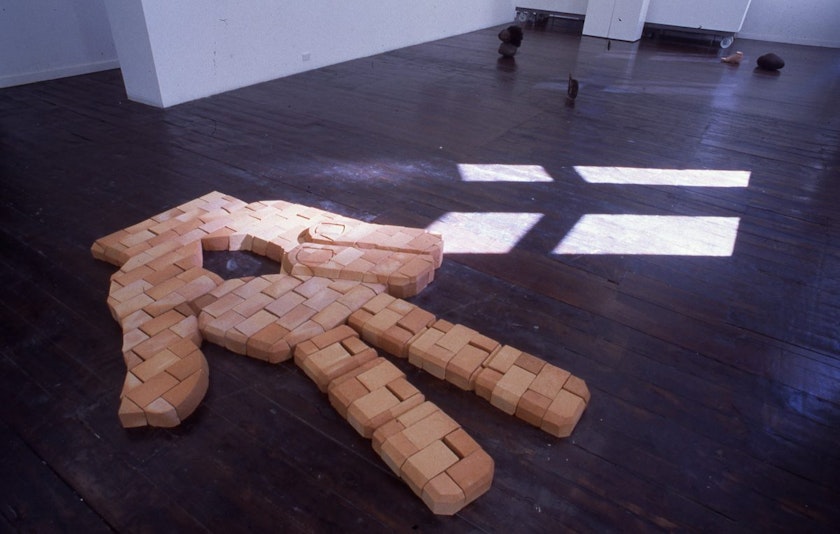 Gigi Scaria, Untitled dawring, 2001, mixed media on paper, installation view.