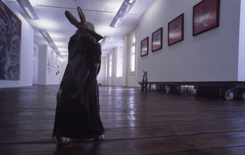 Michael Parekowhai, Clayton Moore and Harold Smith, 2003, rabbit and mixed media, installation view.
