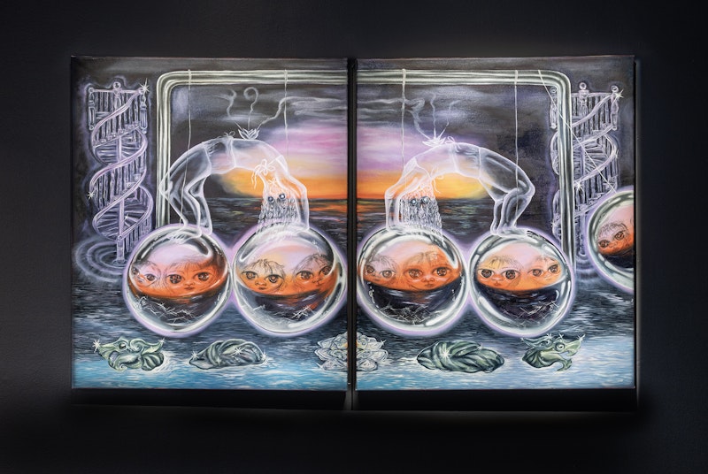 Jacquie Meng Big Pendulum Swinging, 2024 Oil on canvas Courtesy the artist and Stanley Street Gallery, Sydney  Commissioned by 4A Centre for Contemporary Asian Art. Supported by The City of Sydney’s Festivals and Events Sponsorship 2024 Grant Program. Image: Kai Wasikowski