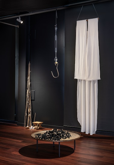 WeiZen Ho Amulet Body, 2024 Mixed media installation Courtesy the artist  Costume by Jennifer H Chua and Tania Castaing  Commissioned by 4A Centre for Contemporary Asian Art. Supported by The City of Sydney’s Festivals and Events Sponsorship 2024 Grant Program. Image: Kai Wasikowski