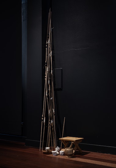 WeiZen Ho Amulet Body, 2024 Mixed media installation Courtesy the artist  Costume by Jennifer H Chua and Tania Castaing  Commissioned by 4A Centre for Contemporary Asian Art. Supported by The City of Sydney’s Festivals and Events Sponsorship 2024 Grant Program. Image: Kai Wasikowski