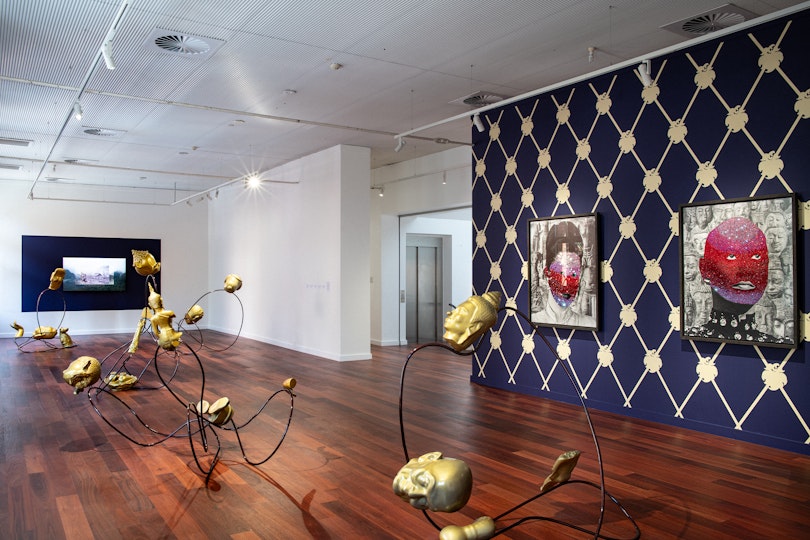 Nathan Beard, A Puzzlement, installation view, 2023, 4A Centre for Contemporary Asian Art; photo: Kai Wasikowski. Commissioned by Perth Institute of Contemporary Arts. Courtesy the artist and sweet pea, Perth.