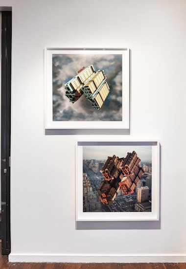 Laurens Tan, from Chengyu series 'De Guo Qie Guo (得過且過) Whatever: Blindly Following a Path', 2009, 3D modelled photomedia editioned inkjet print on Archival Fuji Fine paper Edition 1/8 // Laurens Tan, from Chengyu series 'Hotel Utopia a Dusk (左右為難) I don’t know my left from my right', 2009, 3D modelled photomedia editioned inkjet print on Archival Fuji Fine paper Edition 2/8, courtesy the artist; photo: Kai Wasikowski for 4A Centre for Contemporary Asian Art, 2024.