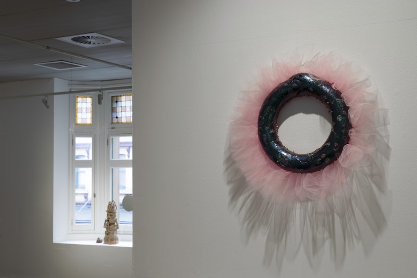 M. Sunflower, Ouroboros, 2024/25, acrylic, clay, pigment, styrofoam, tulle and varnish, 65 x 65cm. Commissioned by 4A Centre for Contemporary Asian Art.