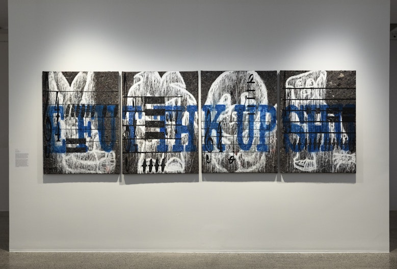 Visaya Hoffie, Silent series, 2025, acrylic house paint on felt, four panels. Courtesy of the artist.