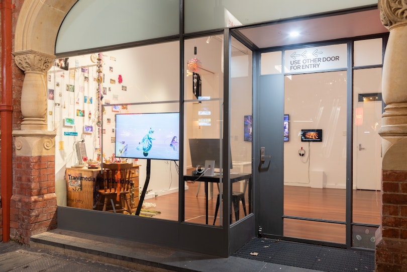 Transmedia Worldbuilding Residency Exhibition (installation view), 2026. Photograph by Garry Trinh.