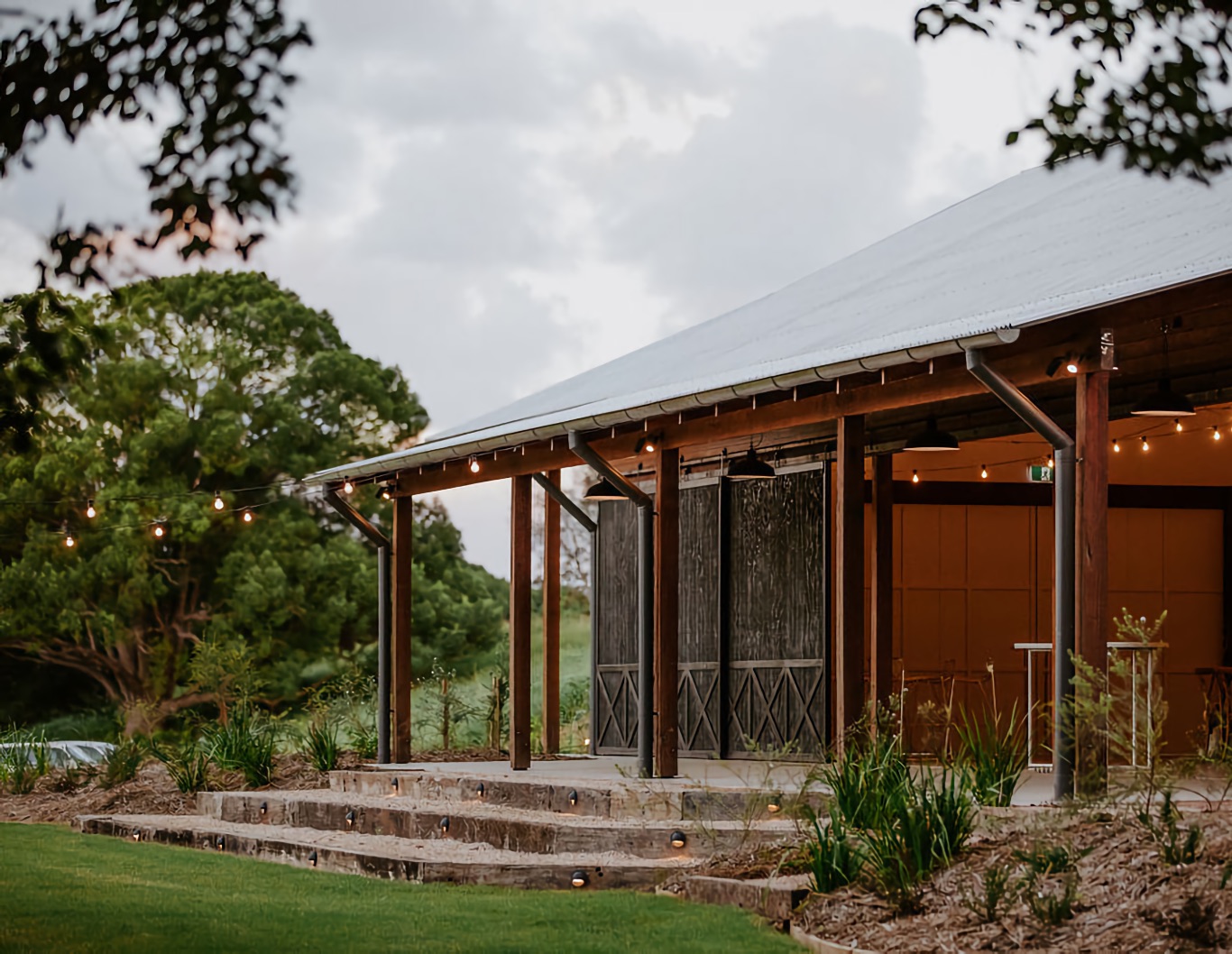 Exterior of timber barn.