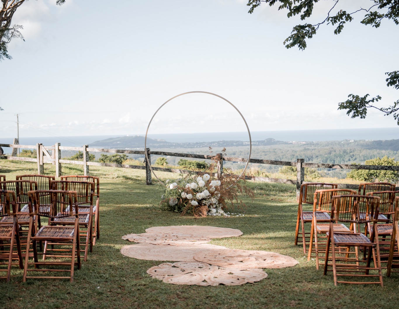 Decorative ceremony centerpiece overlooking Byron Bay.