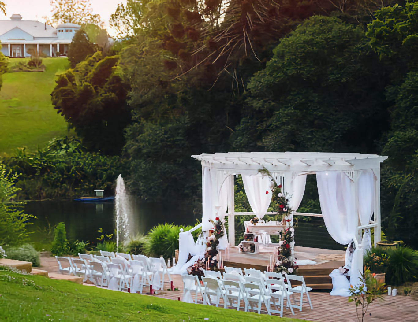Wedding ceremony beside a lake.