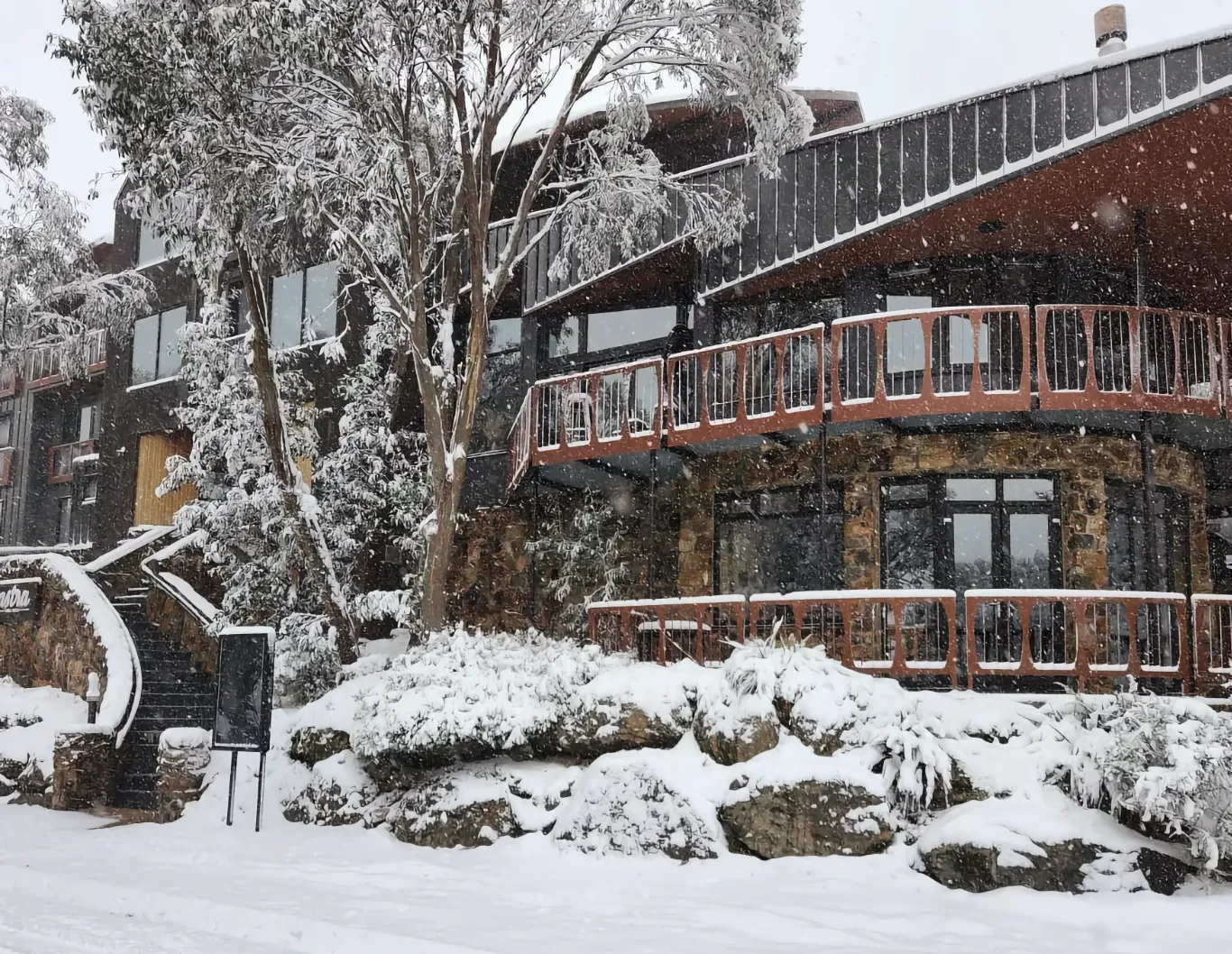 Snow outside Astra Falls Creek.