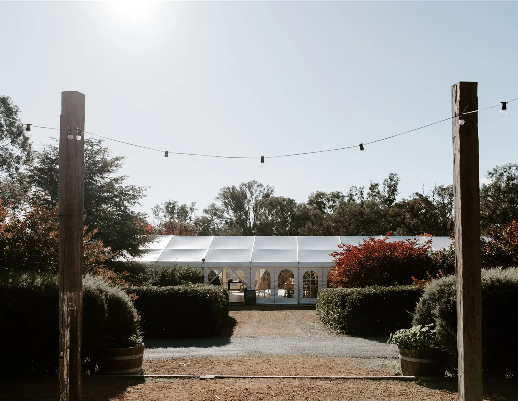 Marquee in the gardens of Poachers Pantry