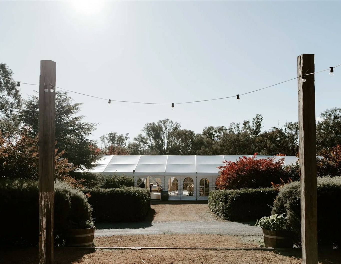 Marquee in the gardens of Poachers Pantry