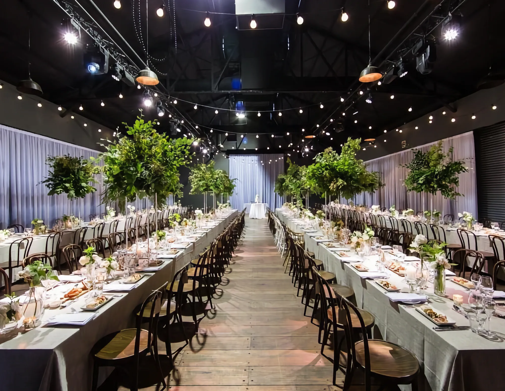 Wedding reception setup at Cargo Hall