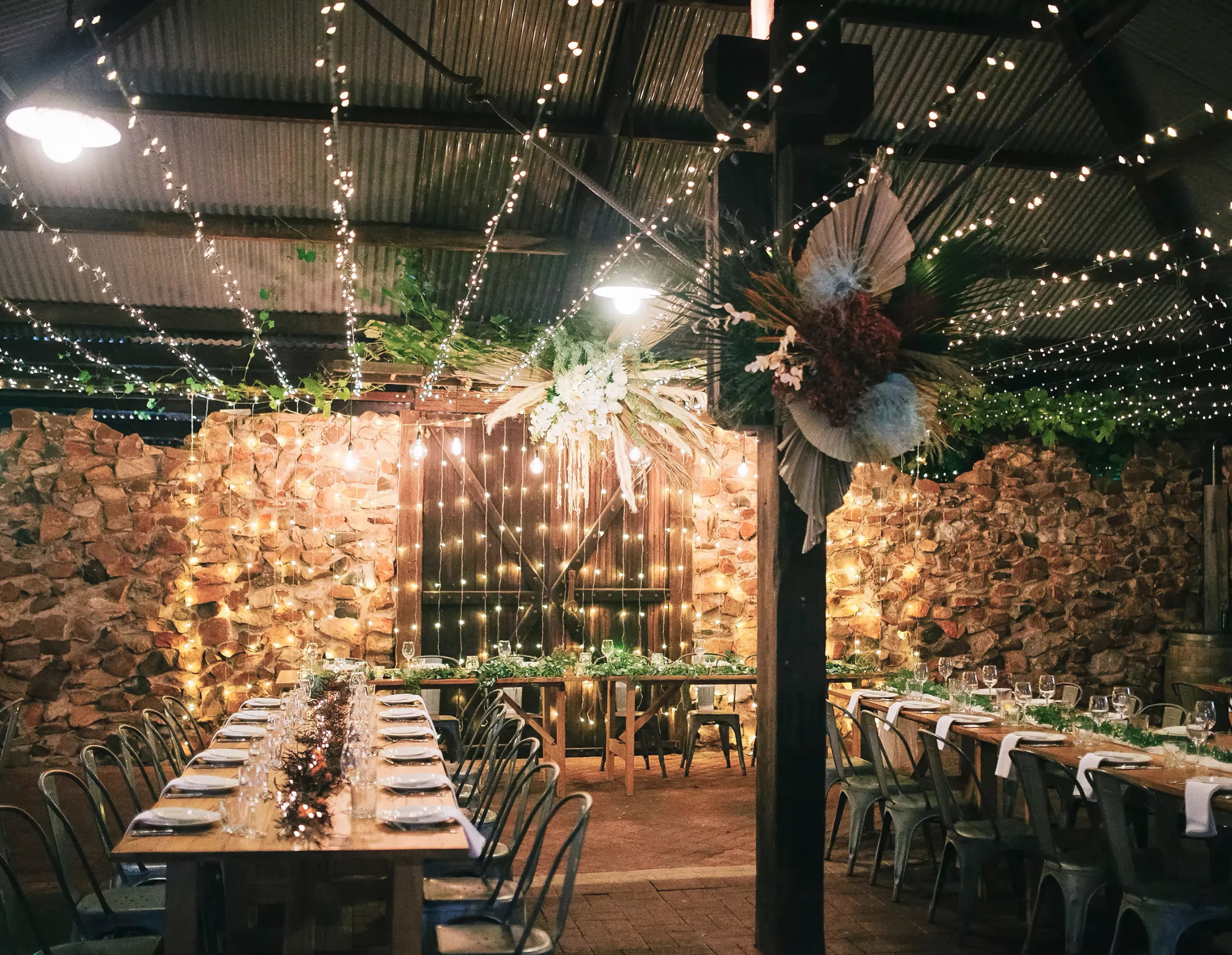 Wedding reception setup at Chapel Farm Estate