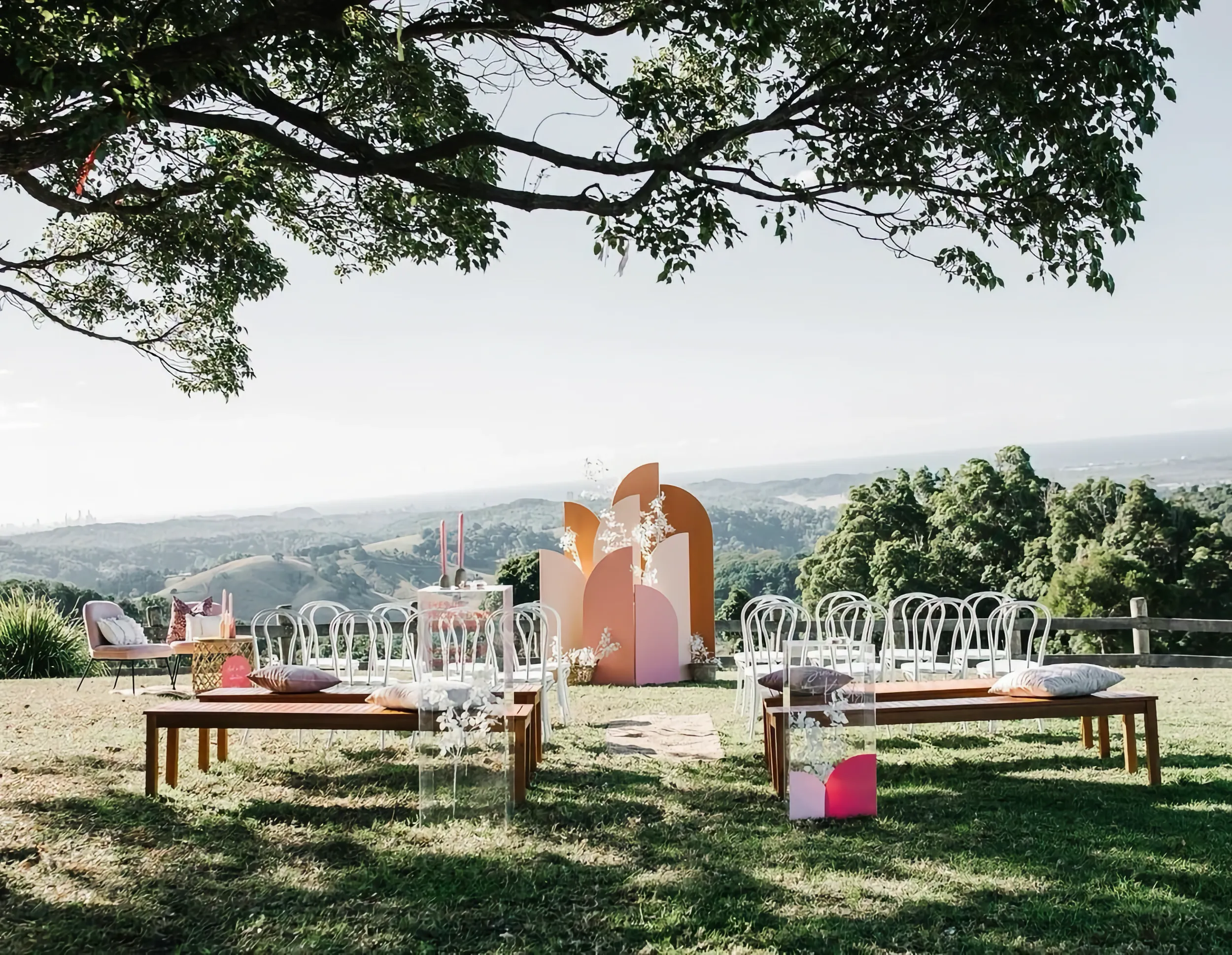 Wedding ceremony setup at Bramblewood Farm