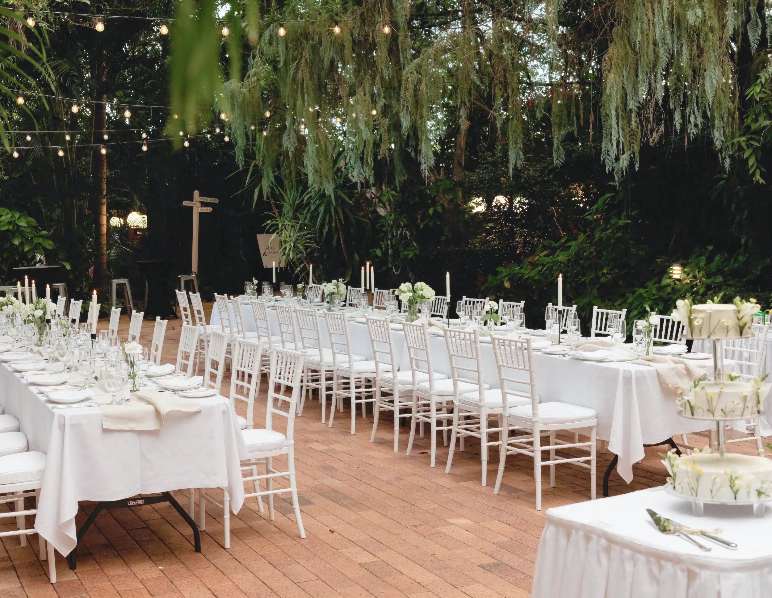 Outdoor wedding reception setup at Boulevard Gardens