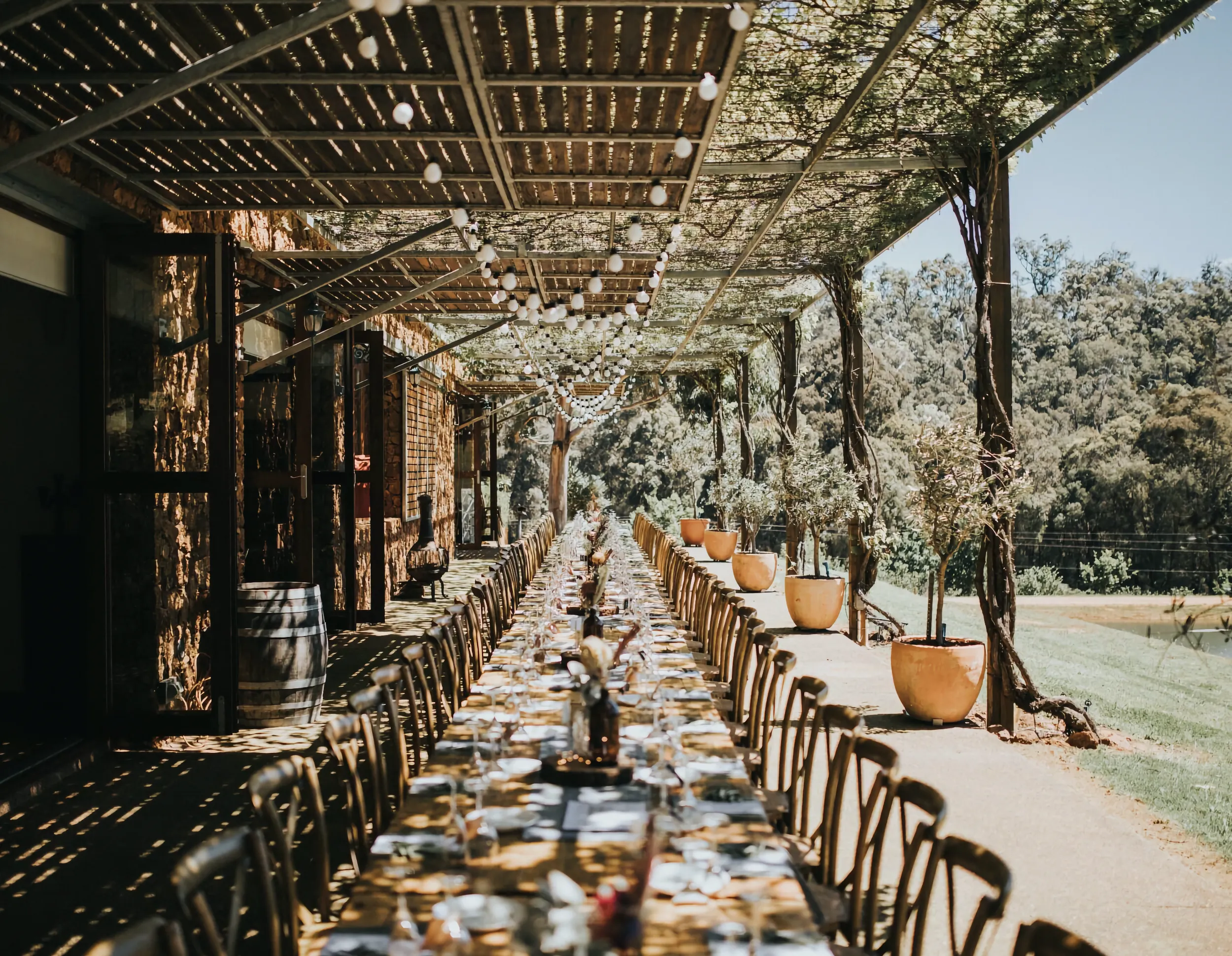 Outdoor wedding reception at Stonebarn