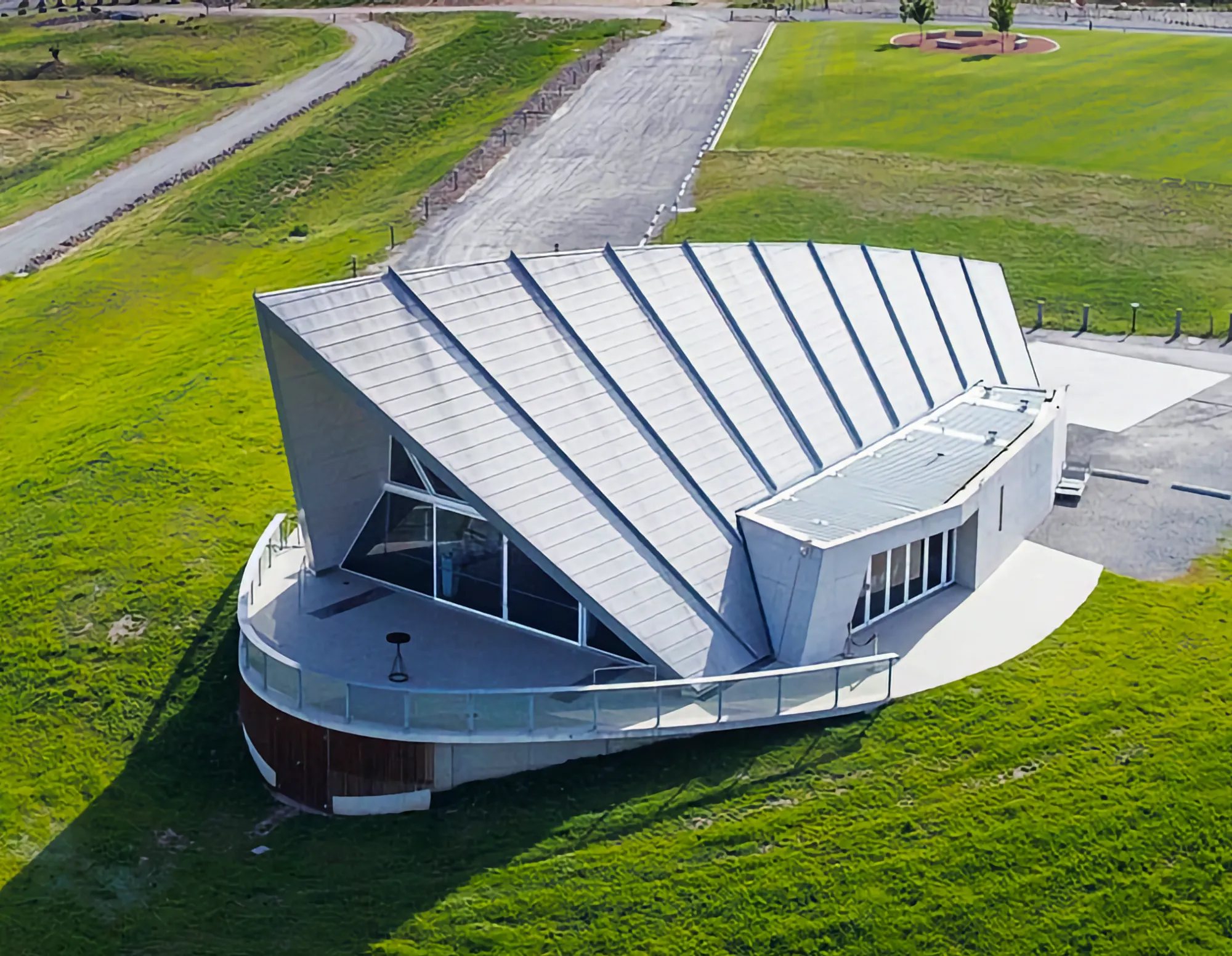 Aerial view of the visitor centre at the National Arboretum Canberra