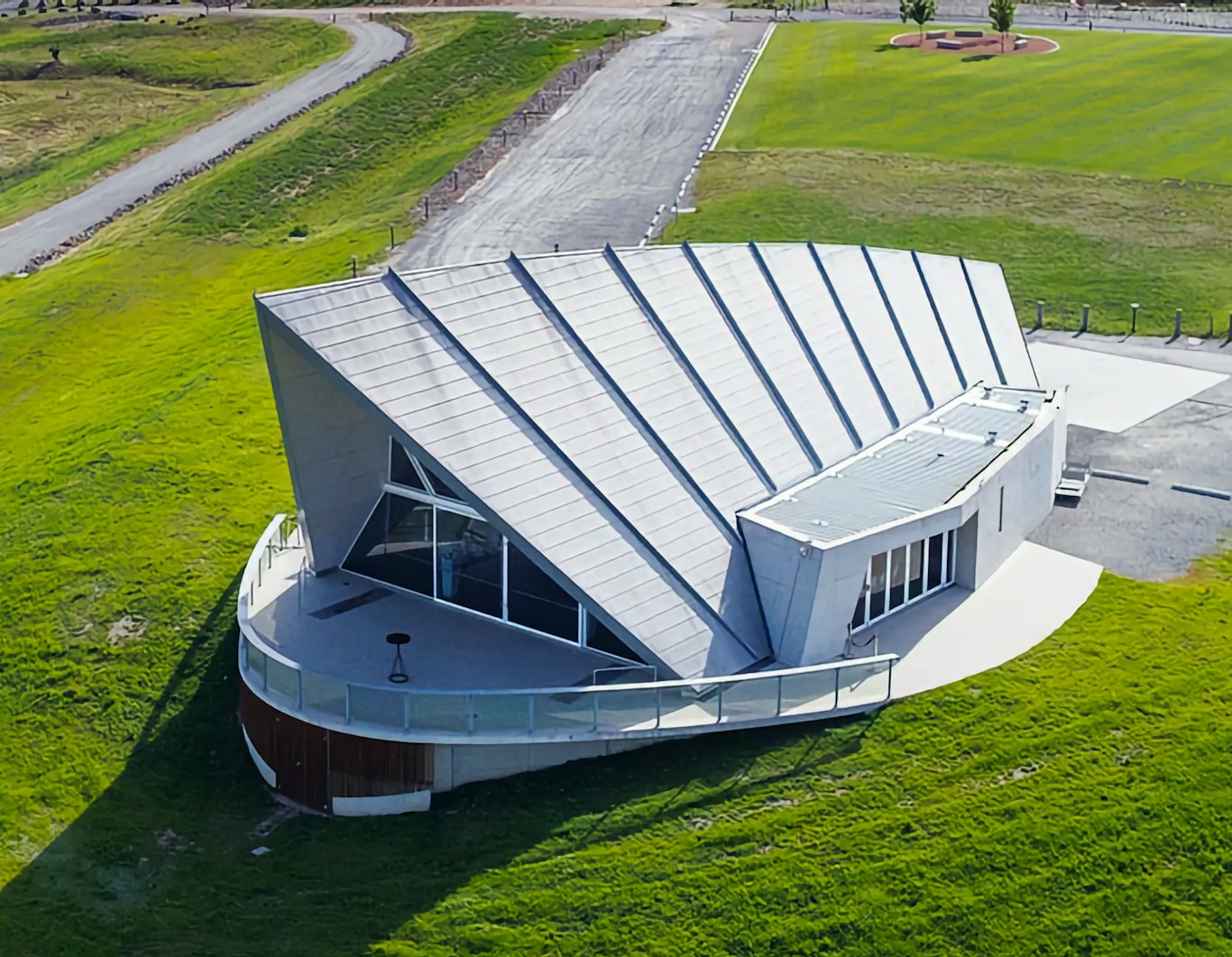 Aerial view of the visitor centre at the National Arboretum Canberra