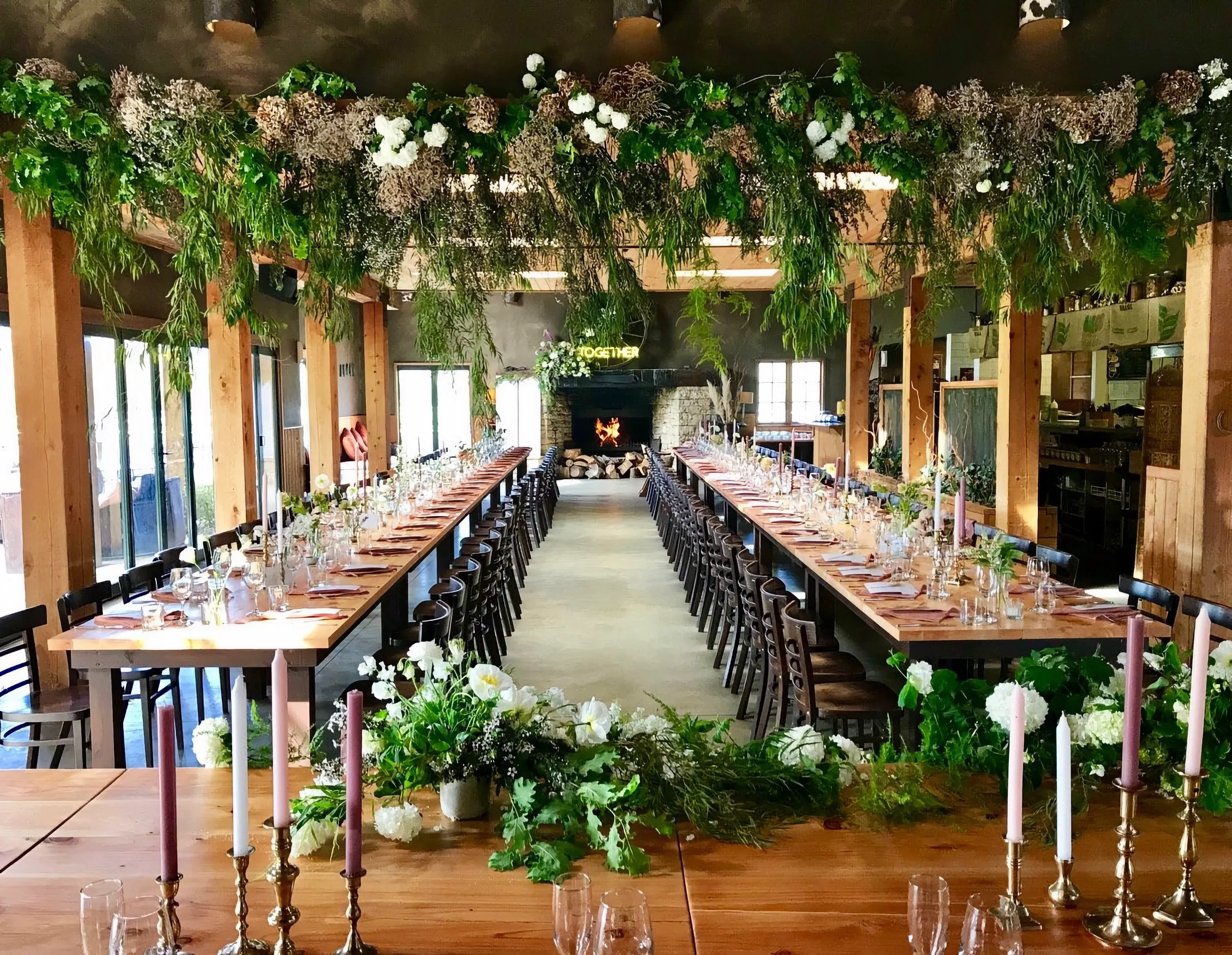 Wedding reception setup at The Stables Matakana