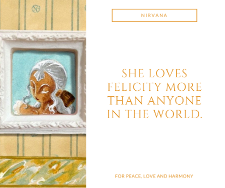 Drawing of Nirvana with text "She loves Felicity more than anyone in the world."