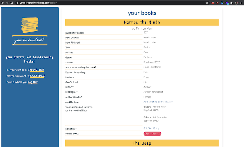 screenshot of your books display