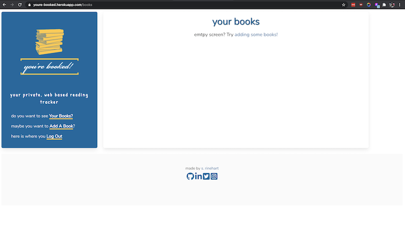 Screenshot of empty books list