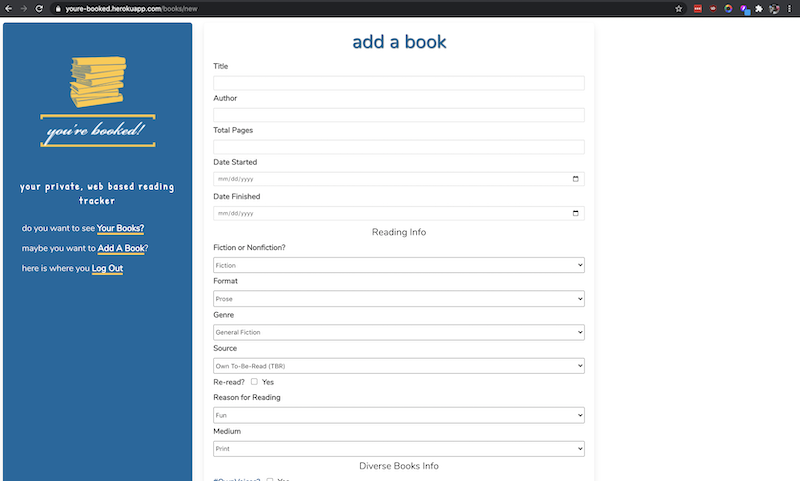 screenshot of form to add a book
